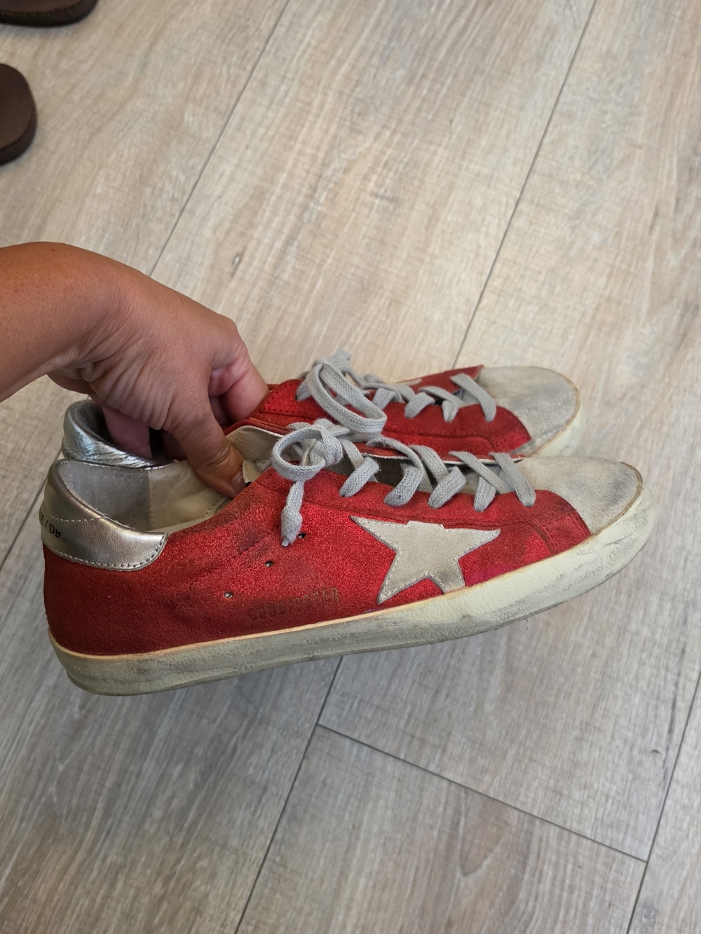 Golden Goose Red Suede Sneakers with Silver Heel